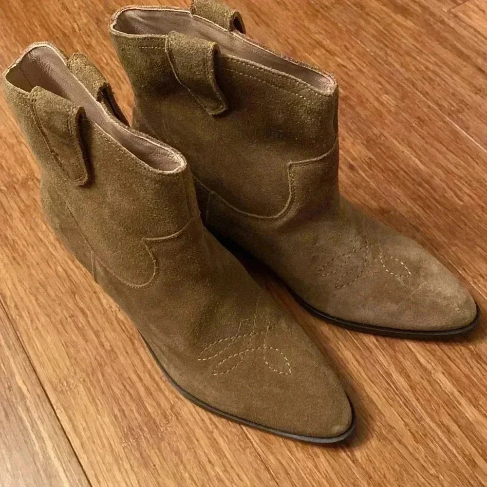 Boden Tan Suede Heeled Boots western - Picture 7 of 8